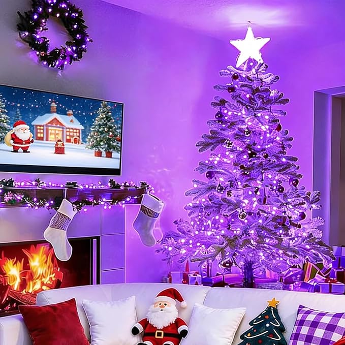 LAMPHOME Purple Christmas String Lights, 300 Mini Fairy Lights 63.8ft(2pk of 150L) Set, Brown Wire Halloween Holiday Décor for Home, Christmas Tree, Bedroom, Patio, Wedding