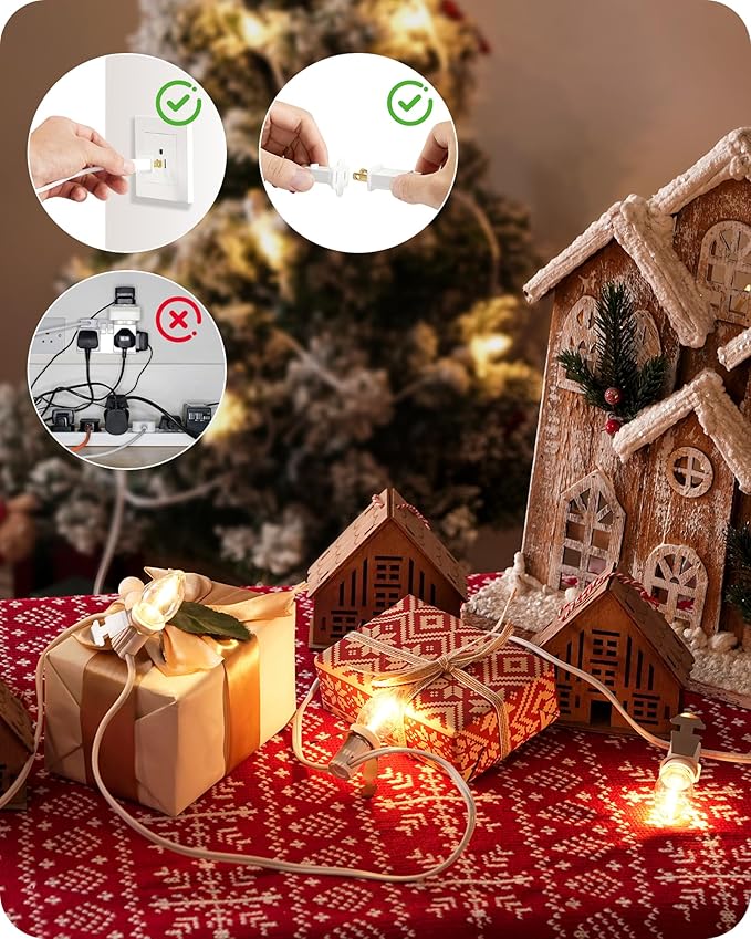 Christmas Village Lights, Decoration String Lights 9Ft with 3 C7 LED Bulbs, Warm White, with Male and Female Plugs, for Christmas Snow House,Pumpkin Crafts,Holiday W05VL05 Village Lights