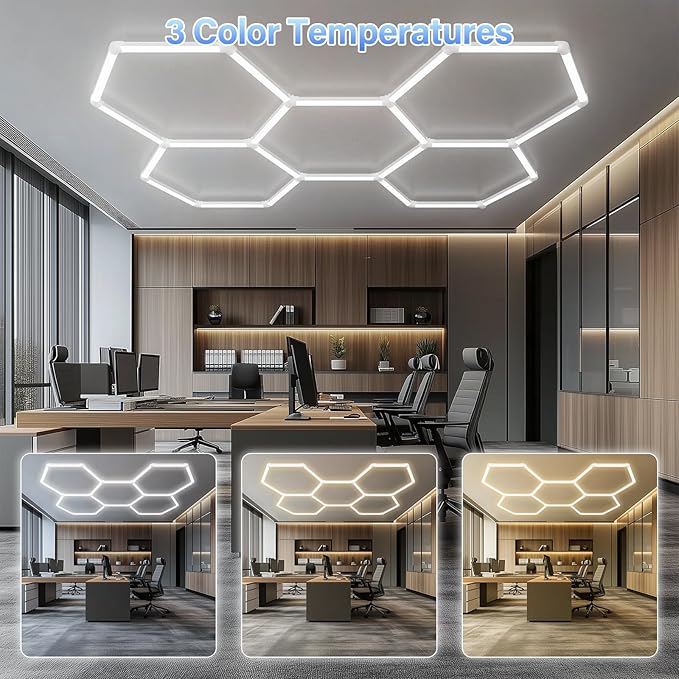 ALLYES Hexagon Garage LED Lights, Hex Ceiling Lights 200W 25650LM 6500K, Color Temperature Adjustable LED for Workshop Basement Gym Warehouse