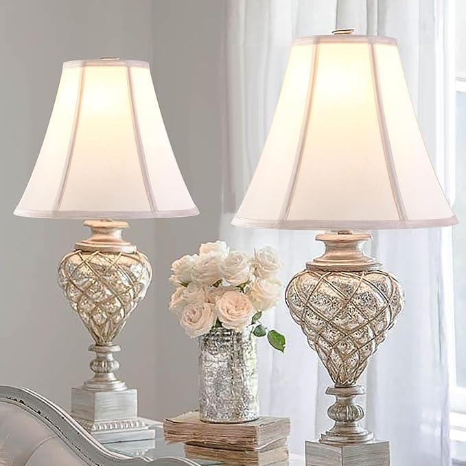 Yellowish Beige Bell Lamp Shades Set of 2 Medium Lamp Shade 6" Top x 13" Bottom x 9.8" High(Spider) Modern Fabric Lamp Shades for Floor,Table,Bedside Lamp, Side Ribbing Replacement Lampshade by GO&SO