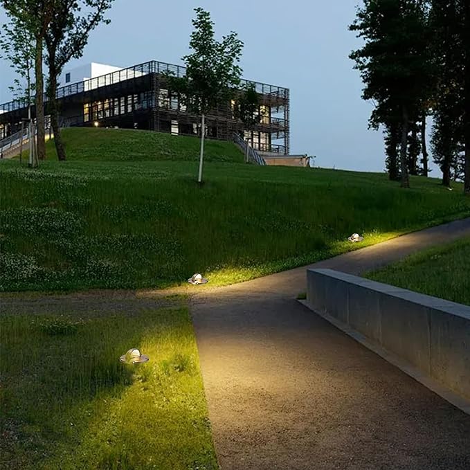 LumStory 4-Pack Brass Well Lights 12V Low Voltage Landscape Lighting LED Landscape Light Outdoor in Ground Lights with MR16 GU5.3 Bulb 5W 3000K Warm White(Beacon Top)