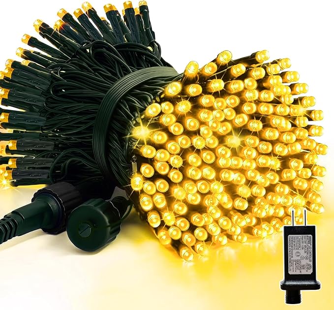 LAMPHOME 66ft Golden Christmas Decorative Mini Lights,200 LED Green Wire Fairy Starry String Lights Plug in, 11 Lighting Modes for Indoor Outdoor Xmas Tree Wedding Party (Yellow)