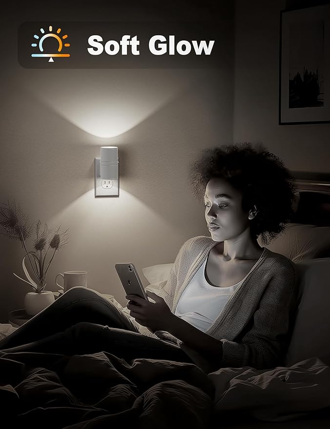 JandCase Night Lights Plug into Wall, Dimmable Night Light Plug in, Modern Night Light Dusk to Dawn Light Sensor, Cool White 5000K, 0-100LM Adjustable Brightness Nightlight for Hallway Bedroom, 2 Pack