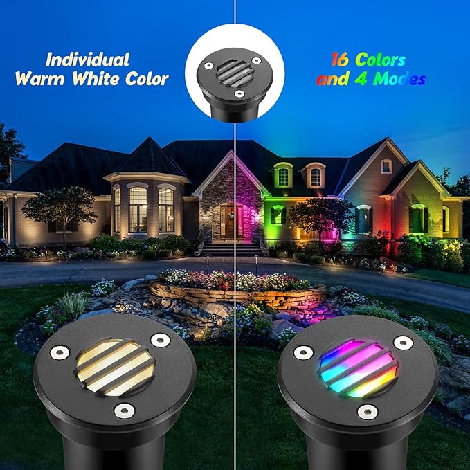 Junview Low Voltage Landscape Lights with Connectors Grated Top Anti-Glare LED Well Lights 12V-24V Waterproof Outdoor In-Ground Light Garden Landscape Lighting for Deck Pathway Yard (4)