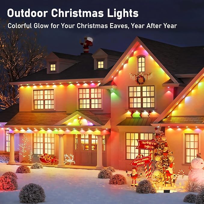 100FT Permanent Outdoor Lights,RGB+IC Eaves Lights with App & Remote Control,DIY Multi-Color Scene Modes,IP67 Waterproof,Outdoor Strings for House,Holiday Decorations for Halloween,Christmas