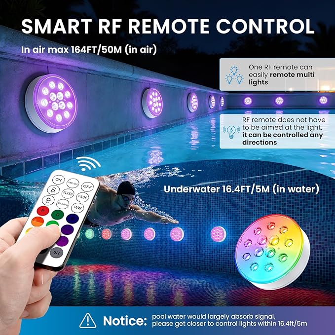 LOFTEK Submersible LED Lights with Remote, 13 LED Rechargeable Pool Lights for Inground Above Ground Pool, IP68 Waterproof 16 Color Changing Underwater Light for Ponds, Hot Tub, Bath (2 Packs)