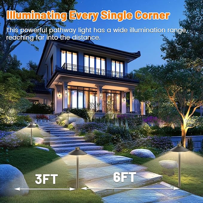 ZONEGRACE 8 Pack Solid Brass Low Voltage Pathway Lights,Outdoor Wired LED Landscape Path Lights,AC/DC 12V Bronze Pathway Lighting for Walkway Garden Yard,UL Listed Cord,Without Replacement Bulbs