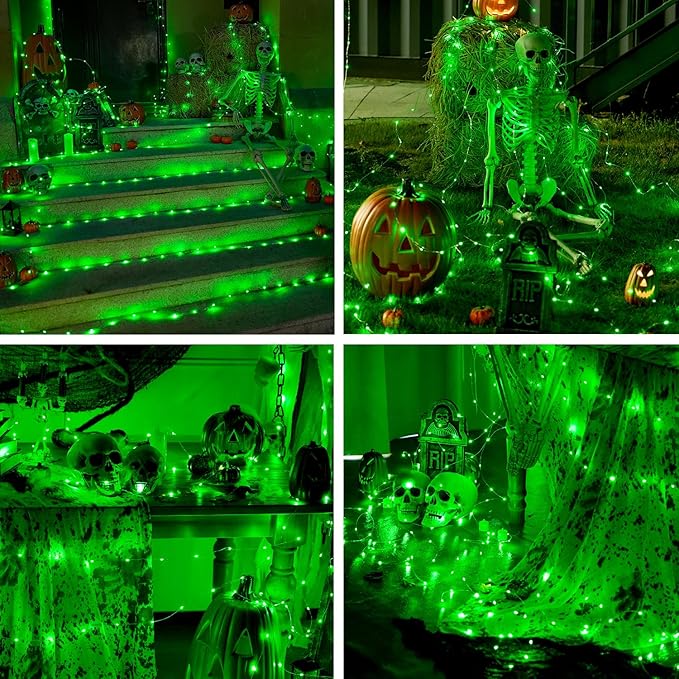 JMEXSUSS 2 Pack Green Fairy Lights Battery Operated, Total 400 LED 132ft Twinkle String Lights with Remote, 8 Modes Halloween Lights for Tree Fireplace Bedroom Indoor Outdoor Xmas Halloween Decor