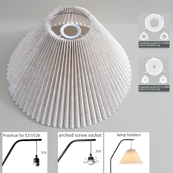 Pleated Lamp Shade for Table Lamp/Arched Floor Lamps Replacement Shade 5.9"Top X 16.5"Bottom X 11"High-Off White Linen