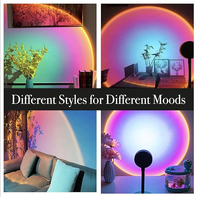 High Speed Sunset Lamp Projector – LED Lights Projector in Sunset, Red Sunset and Rainbow – Adjustable Sunset Projection Lamp with Integrated LED Chip – Professional and Amateur Photoshoots (Rainbow)