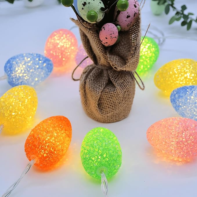 YOLIGHT Easter Decorations Egg Lights Fairy Light Battery Operated with Timer, 6.5ft 10 LED Easter Lights String for Table Home Tree Mantel Party Décor, Indoor & Outdoor