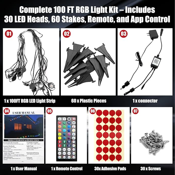 100 FT Permanent Outdoor Lights, Waterproof 2-in-1 Eaves & Ground Stakes LED String Lights with App/Remote Control for House, Garden– Smart Color-Changing Lighting for Halloween Christmas Decorations