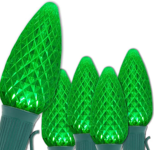 Wintergreen Lighting 100 C9 OptiCore LED Commercial Outdoor Christmas Lights – Heavy Duty Christmas String Lights; Green Wire (100 ft, Green)