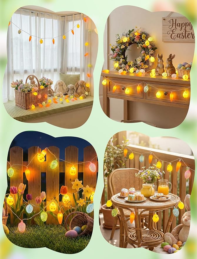 GOOTHY 8.5Ft Outdoor Easter Cracked Egg Chicken and Carrot String Lights Plug in, Hanging Easter Decorations Pastel Lights for Indoor Outdoor Spring Themed Party Patio Garden Birthday Home Decor