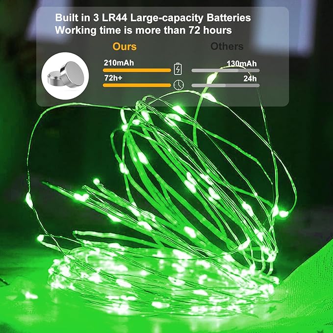 AIKEI 6 Pack LED Fairy Lights Battery Operated, Mini String Lights Waterproof 7ft 20 Led Firefly Starry Lights for Wedding Party Bedroom Garden Christmas Decoration Green