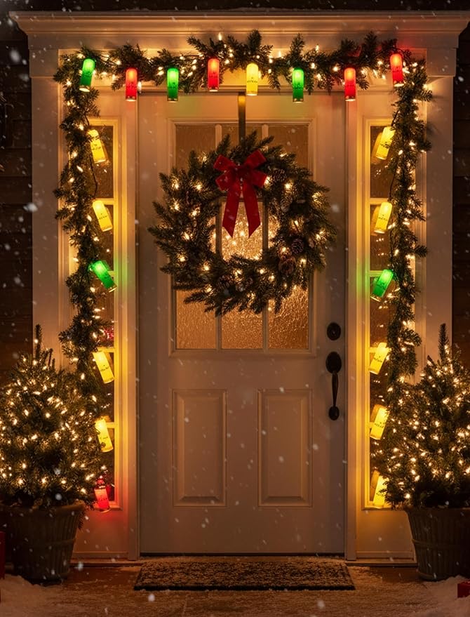 8.5Ft LED Shotgun Shell Shape Christmas Light Outdoor, Christmas Decorations Lights with 10 LED Red Green and Yellow Bullets Bulbs, Hanging Bullets String Lights for Patio Garden Party Xmas Tree Decor