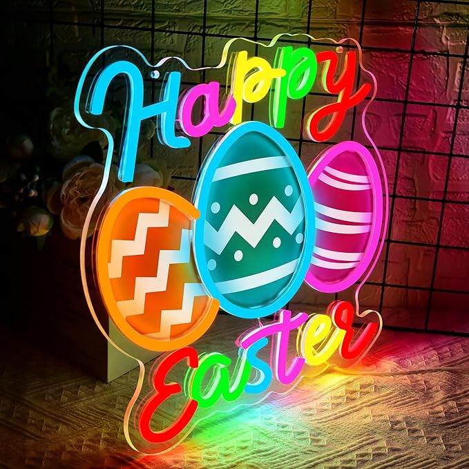 Easter Egg Neon Signs for Wall Decor Dimmable Easter Egg Neon Light Sign Festival Decor for Shop Party Kids Room Window Bar Pink Festival Eggs Signs for Spring Decoration Gifts Size 12.9*12.6in(P040)
