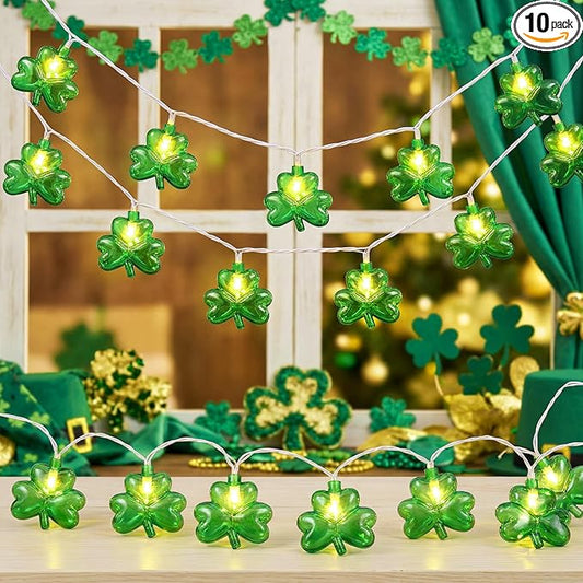 LED Shamrock String Light, 8.5Ft Clover String Light with 10 3D Green Clover Lights,Outdoor Irish Shamrock St Patrick's Day String Lights for Indoor Outdoor St. Patrick's Day Party Irish Holiday Decor