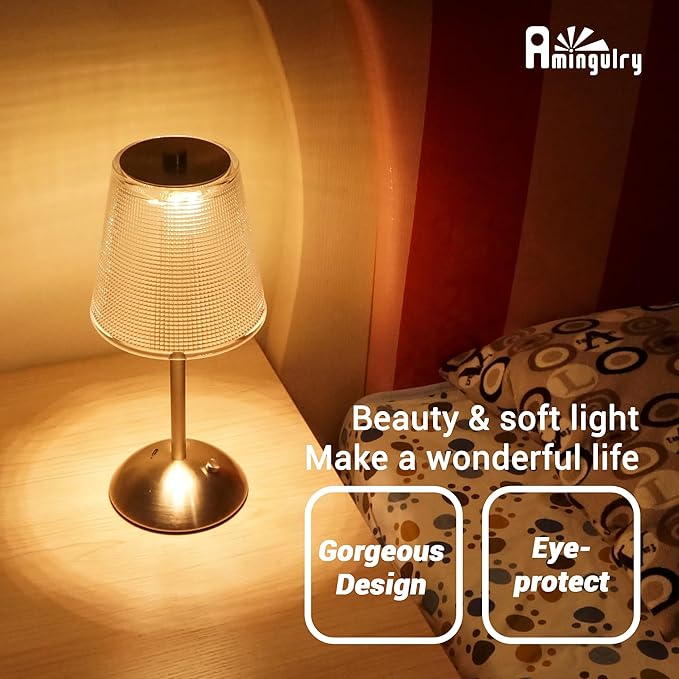 Cordless Table Lamp, 4000mAh Rechargeable Battery Operated Lamp, 3 Way Modes & Stepless Dimmable LED Touch Lamp, Portable Retro Metal Beside Lamps for Desk Bedroom Restaurant(Silver Nickel)