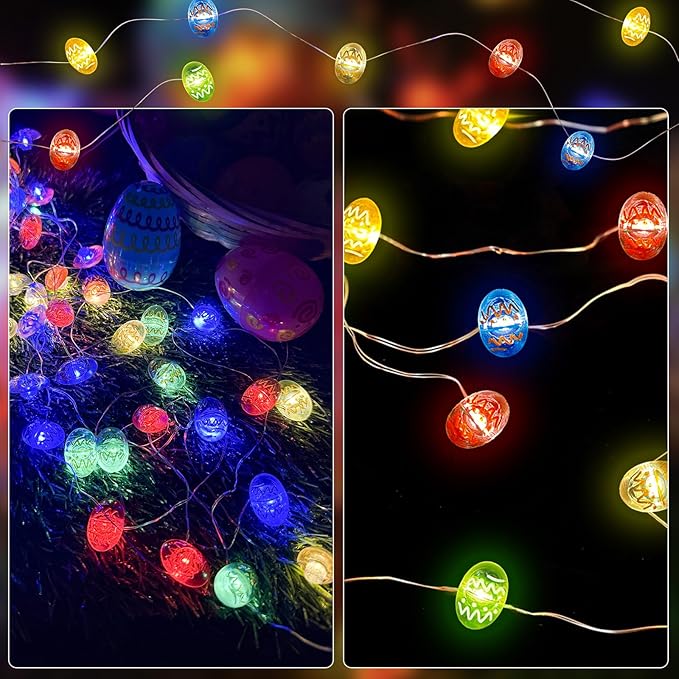 pozzolanas Led Fairy Lights Battery Operated Mini String Lights 2P Easter Egg Mini Lights 16FT 50LEDs Waterproof for Easter Indoor Outdoor Home Party Tree Windows