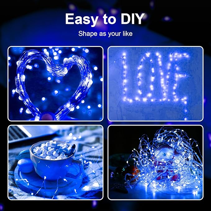ZGWJ Fairy Lights Battery Operated, 100 Pack Twinkle String Lights 20 LED 7FT 3 Lighting Modes for Bedroom Decor, Easter, Halloween, Christmas, Party Indoor and Outdoor Decoration (Blue, 100PCS)