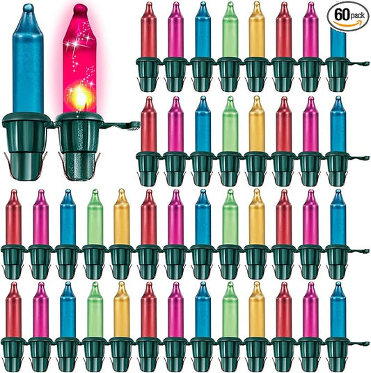 Mudder 60 Count Christmas Replacement Mini Light Bulbs with Base Christmas Tree Incandescent Wire String Lights Replacement Bulbs for Xmas Indoor Outdoor Decoration(Pastel,12vx0.08a)