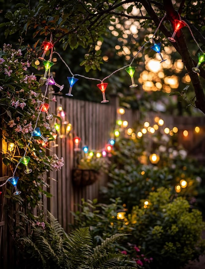 LED Cocktail Glass String Lights, 8.5Ft Tropical Beach Themed Margarita Drink String Lights Plug in with 10 Multicolor Cup, Summer Hawaiian Lights for Camping Tent Holiday Party Garden Outdoor Decor