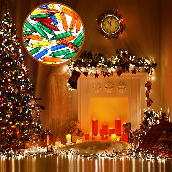Mudder 500 Pcs Christmas Tree Replacement Light Bulbs 2.5v Christmas Light Bulbs Incandescent Xmas Decorative Replacement String Lights Outdoor Indoor(Red Yellow Blue Green Orange)