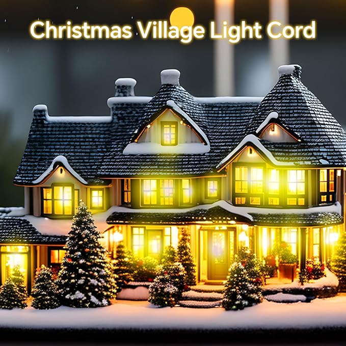 Enhon Accessory Cord with LED Light Bulb, 60.7Ft Light Clip Replacement Cord with 36 C7 Bulb Fused Switch Plug for Christmas Village Trees Blow Mold Salt Lamp Holiday Party House Decoration