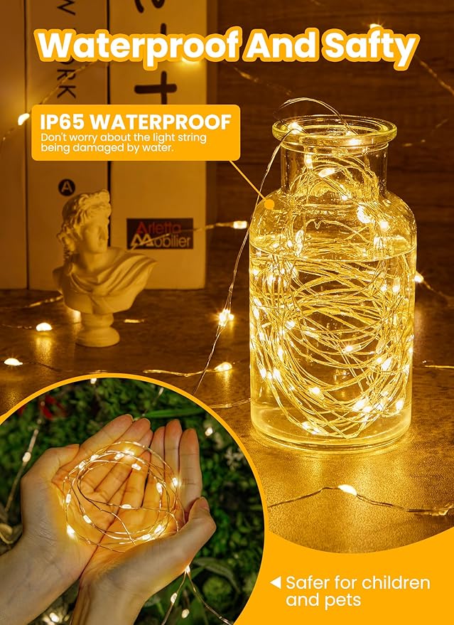 Minetom Fairy Lights with Remote, 66 Feet 200 Led Firefly String Lights Plug in for Bedroom Home Wall Ceiling Christmas Tree Wreath Craft Wedding Party Indoor Outdoor Decoration, Warm White