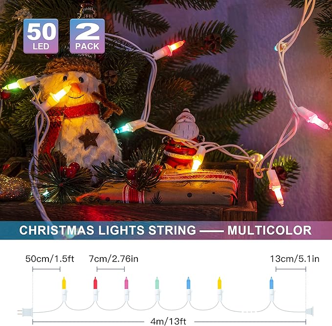 Hopolon Easter Mini String Lights,2PACK 50Count 13Feet Pastel Christmas Lights with White Wire, Incandescent String Lights for Indoor Outdoor Holiday Tree Party Xmas Home Decorations (Multicolor)