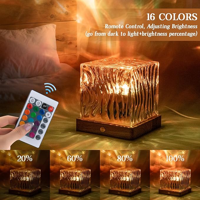Aurora Glow Lamp, 16 Colors Ocean Wave Projector Cube Light W/Remote, Rechargeable Cordless Northern Lights Wave Cube Light, for Bedroom Kids Room Christmas & Birthdays Decor