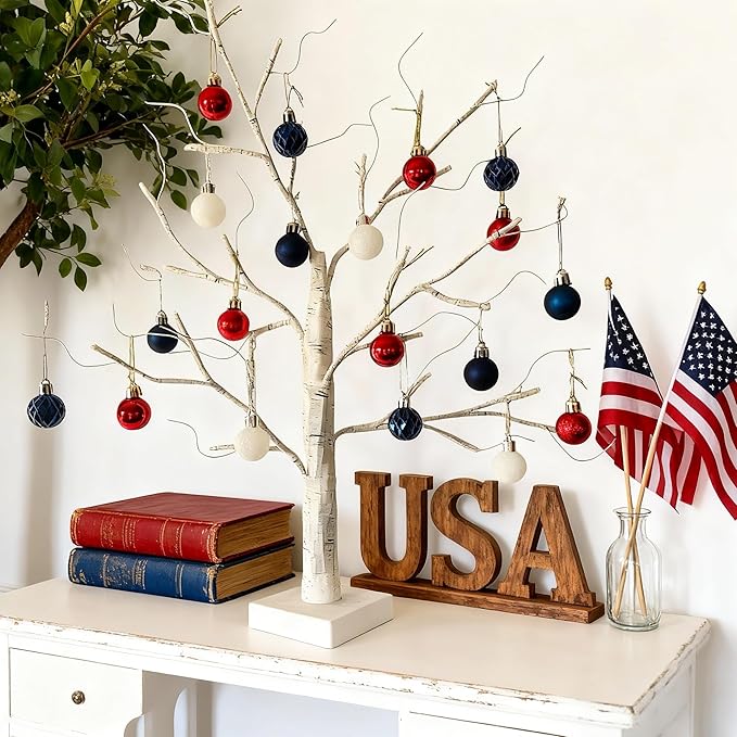2-Pack Lighted Easter Spring Mothers Day Christmas Tree Decorations Indoor, 2ft Birch Tree with LED Lights, Small Tabletop Patriotic Valentines Day Tree with Lights,Battery- Powered