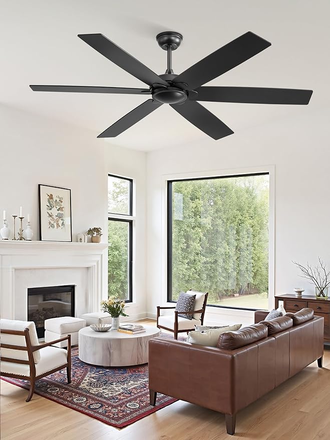 Fanbulous 60 inch Ceiling Fan No Light，Black Ceiling Fan with Remote, Flush Mount Low Profile, Quiet DC Motor & Reversible, Indoor/Outdoor Ceiling Fans without Light for Bedroom, Living Room, Patio
