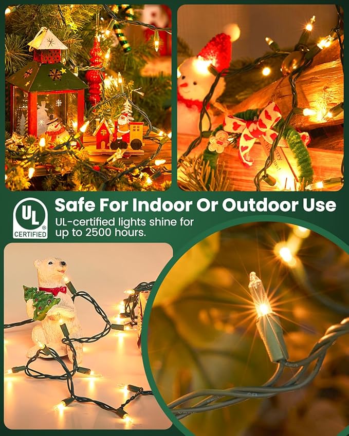 Minetom Clear Christmas String Lights 100 Count 25 Feet Incandescent Bulb Mini Lights for Indoor Xmas Tree Garland Birthday Wedding Party Festival Decoration, Green Wire (Pack of 2)