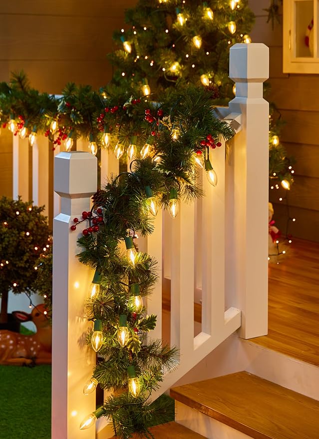 Vintage C9 LED Christmas Lights Outdoor, 100 Feet C9 String Lights with 50 Shatterproof C9 Bulbs, Waterproof Connectable Christmas Tree Lights for Outside Roofline Patio Xmas Decorations, Warm White