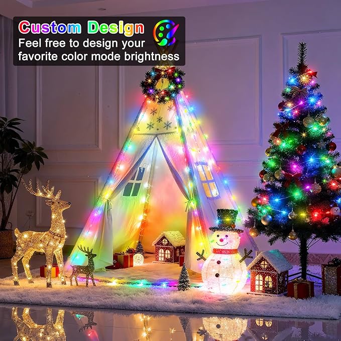 OMIKA Fairy Lights Plug in, 66FT 200 LED Smart String Lights Plug in with Remote & APP Controlled, Warm White + RGB Music Sync Timer Indoor String Lights, for Room Bedroom Classroom Holiday Decor