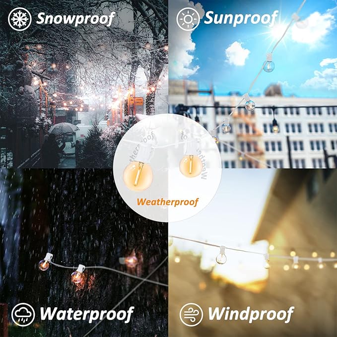 White String Lights Outdoor 200FT Led Globe G40 Patio Lights for Outside with 104 Shatterproof Bulbs Bistro Lights for Wedding Gazebo Pergola, White Wire String Lights 2Pack x 100FT