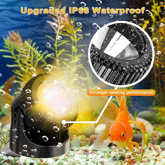 Underwater Pond Lights with Timer, 3200K Warm White Submersible LED Fountain Lights with IP68 Waterproof for Outdoor Ponds, Aquarium, Waterfalls, Pool, Garden, Yard (Set of 4)