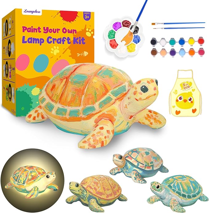 Paint Your Own Turtle Lamp Kit, Arts and Crafts for Kids Ages 6-8, Arts and Crafts for Kids Ages 8-12, DIY Turtle Light for 10 Year Old Girl Gifts, Art Supplies for Girls Boys Birthday Ages 3 4 5 6 7+