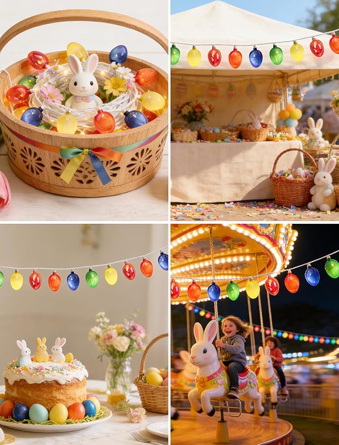 12FT Easter Egg String Lights – Pastel 3D Fairy Lights for Bedroom, Spring Decor, Mantel, Party – Warm Glow, Plug-in, Connectable