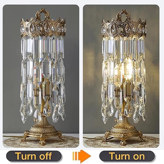 SOMINA Bedside Lamps Luxury Crystal Crown Table Lamp with 3 Color Temperatures, USB Charging Port & Touch Control, Modern Nightstand Lamp for Bedroom, Living Room, Hotel