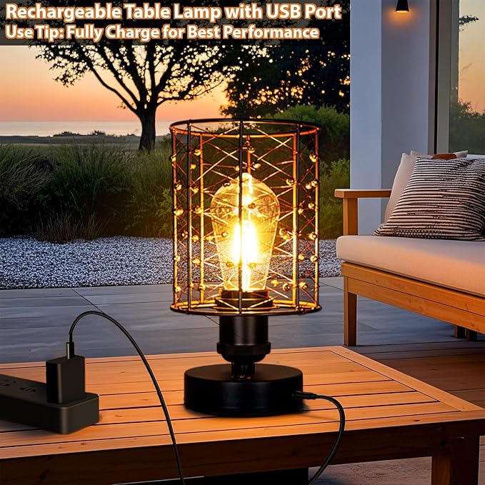 Cordless Rechargeable Outdoor Table Lamps, Battery Operated Table Lamp with Stepless Dimmable Table Lights, Outdoor Lamps for Patio, Living Room, Bedroom, Indoor- Set of 2