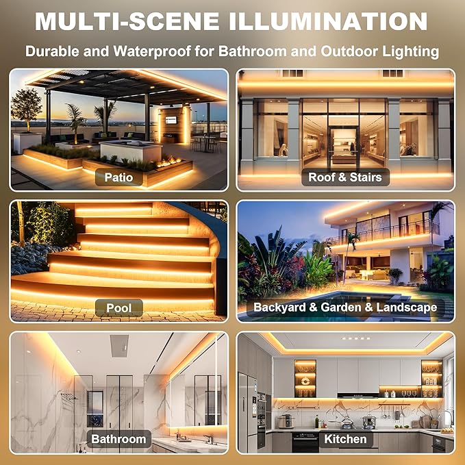 IP67 Waterproof COB LED Strip Lights AC 110V-120V Direct Plug, 100FT Super Bright Outdoor Strip Lights with Double Fuse Controller, 2700K Warm White LED Strips for Garden Patio Commercial Decor