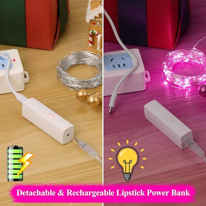 Lakumu Rechargeable String Lights Battery Operated, Battery Powered Copper Wire Fairy Lights with Timer, Mini LED Twinkle Lights for Bedroom, Christmas, Wedding, Centerpiece Table Decor (5M/16FT Pink)