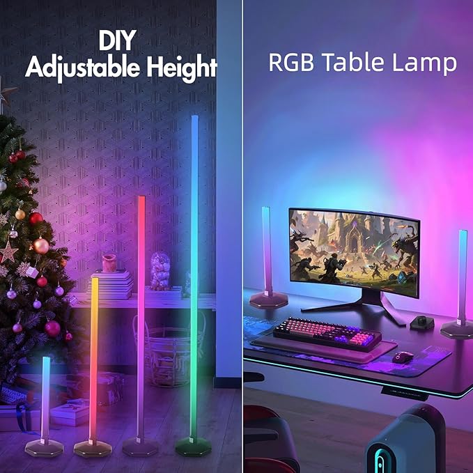 LED RGB Corner Lamp: Smart RGB LED Corner Floor Lamp Adjustable Height with 16 Millon RGBWIC Color Changing Lights 300+ Scene,Music Sync&Timer,Ambient Lighting for Living Room,Bedroom,Game Room