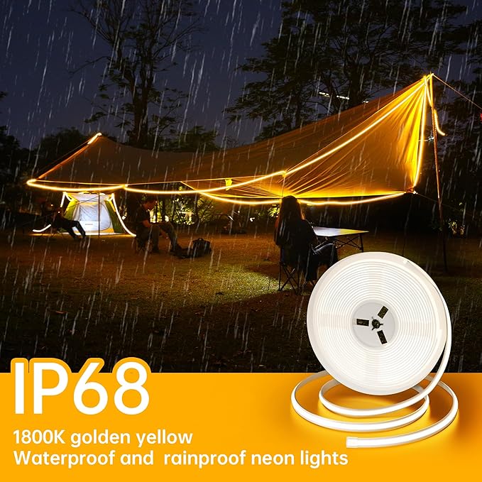 CtrlCV FCOB LED Strip Light Waterproof IP68 24V 16.4ft 1800K Golden Yellow Light High CRI, Suitable for Outdoor Garden Indoor Lighting Decoration