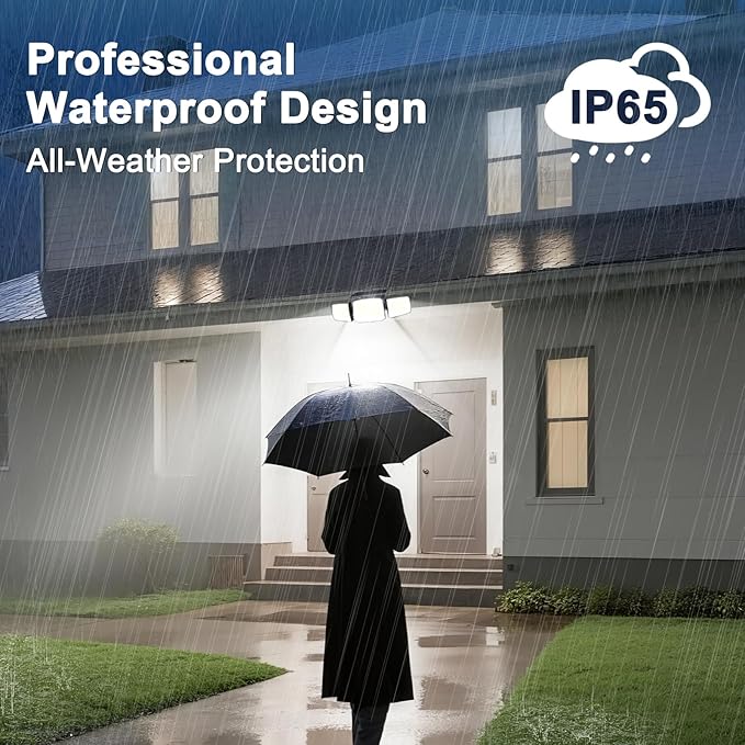 Solar Security Light Outdoor Super Bright LED, Motion Sensor Flood Light, 3 Heads 270° Wide Angle,Remote Control, IP65 Waterproof, 3 Modes (3 Packs)