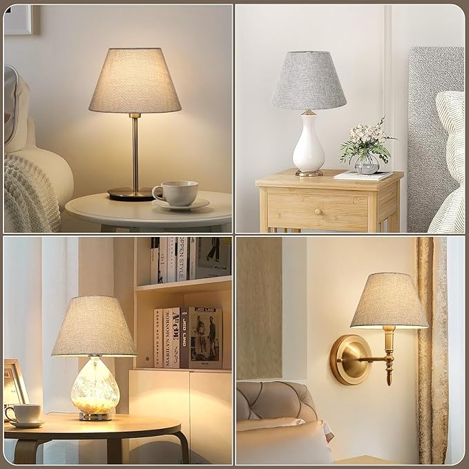 Lamp Shades for Table Lamps, Gray Lampshades Set of 2, 5.5" Top x 10" Bottom x 6.6" High, Natural Linen Lamp Shades for Floor Lamps Bedside Lamps, Spider, Bulb Clip Adapters Included