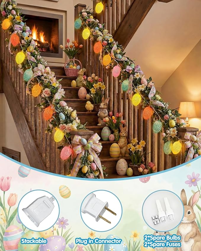 SUNSGNE Easter Egg String Lights for Outdoor Indoor Easter Decorations, 8.5ft Cracked Egg Lights String with 10 Multicolor Bulbs for Garland Tree Garden Yard Fence Patio Balcony Party Decor